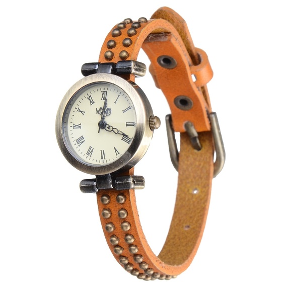 ⌚VINTAGE ORANGE STUDDED LEATHER WATCH - Picture 1 of 3
